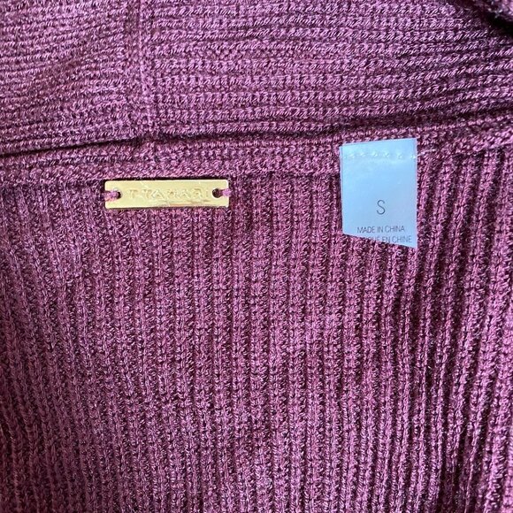 𝅺t Tahari BNWOT Small Ribbed Burgundy Open Cardigan NEW Front Pockets Cashmere - Picture 6 of 7